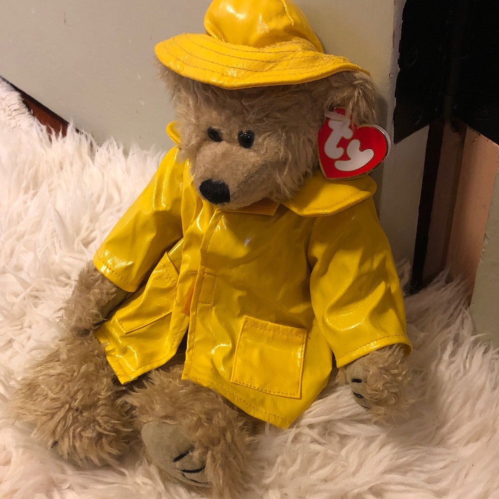 Ty Brown Teddy Bear in Yellow Raincoat and Hat